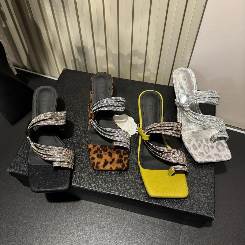 Мода Новый Стиль Кристалл Женские Шлепанцы Роскошные Сандалии Квадратный Носок Туфли на Высоком Каблуке Женский Тренд Летние Вечерние Туфли Элегантные Сандалии