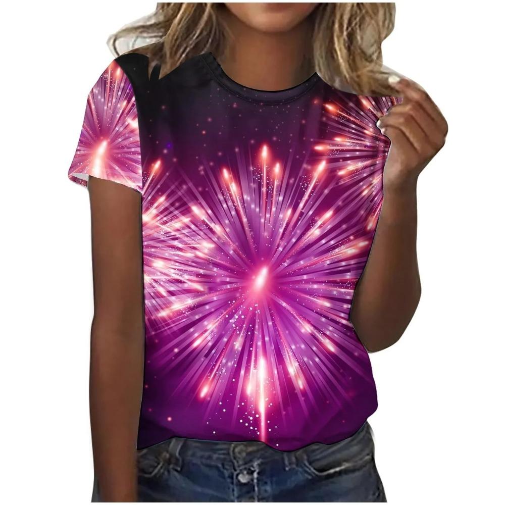 Женская футболка с круглым вырезом и короткими рукавами с 3D-цифровой печатью «Фейерверк», персонализированная и модная