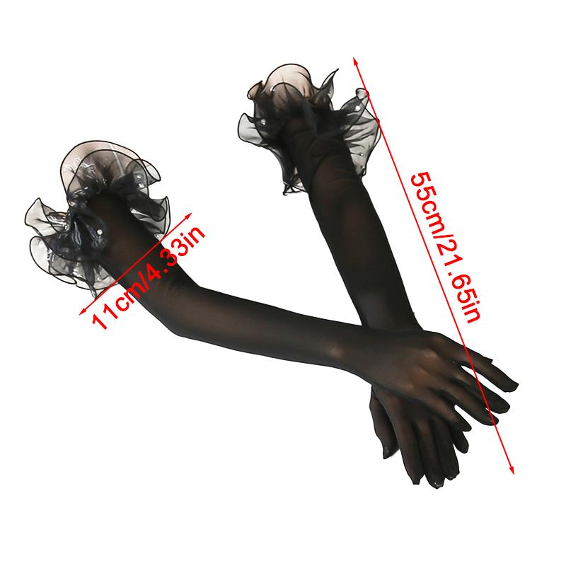 1 пара перчаток для невесты, черные шелковые, 55 см, солнцезащитные, прозрачные, сетчатые, этикетные, варежки с искусственным жемчугом и длинным рукавом, свадебный декор