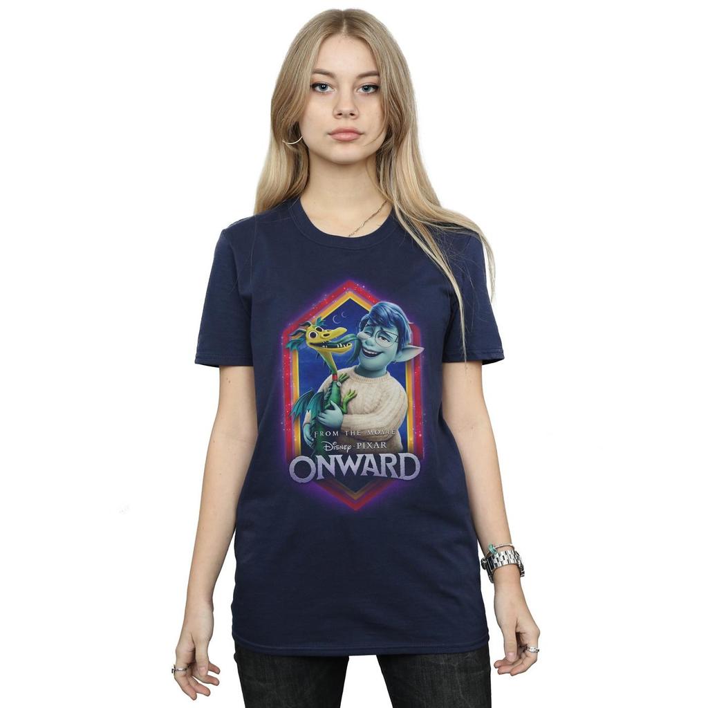 Disney Womens/Ladies Onward Laurel And Blazey Crest Cotton Boyfriend T-Shirt