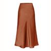 Womens Satin Silk High Waist Slit Midi Skirt Elastic Waistband Midi Skirts for Women