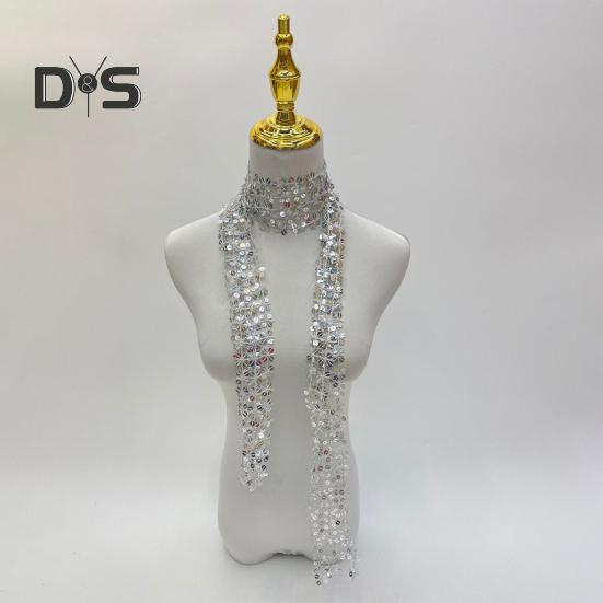 Women Scarf Shiny Sequin Flower Shape Hollow Design Scarf Glitter Embellished Thin Scarf Fashion Accessory