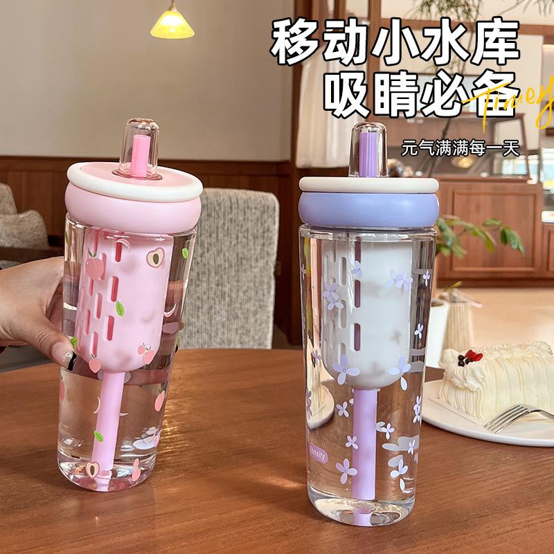 Water bottle water cup summer explosion dopamine water cup advanced light luxury tea separation outdoor portable portable plastic water cup