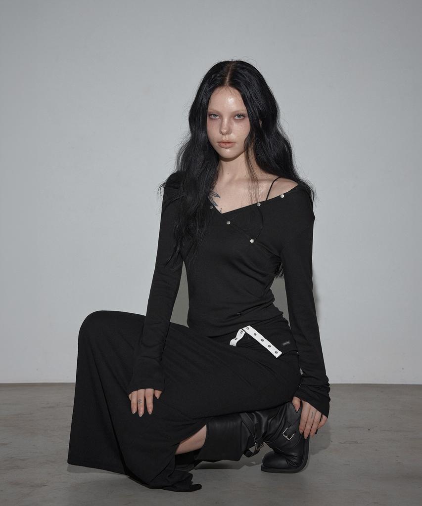 GROWHIDE Holded Folding Long Skirt_Black
