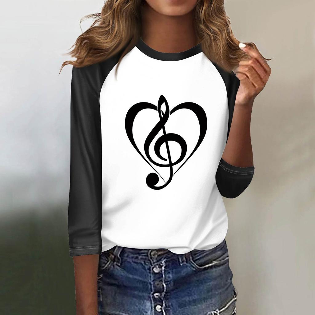 Женская модная повседневная футболка с круглым вырезом, рукавами семь, на пуговицах с принтом