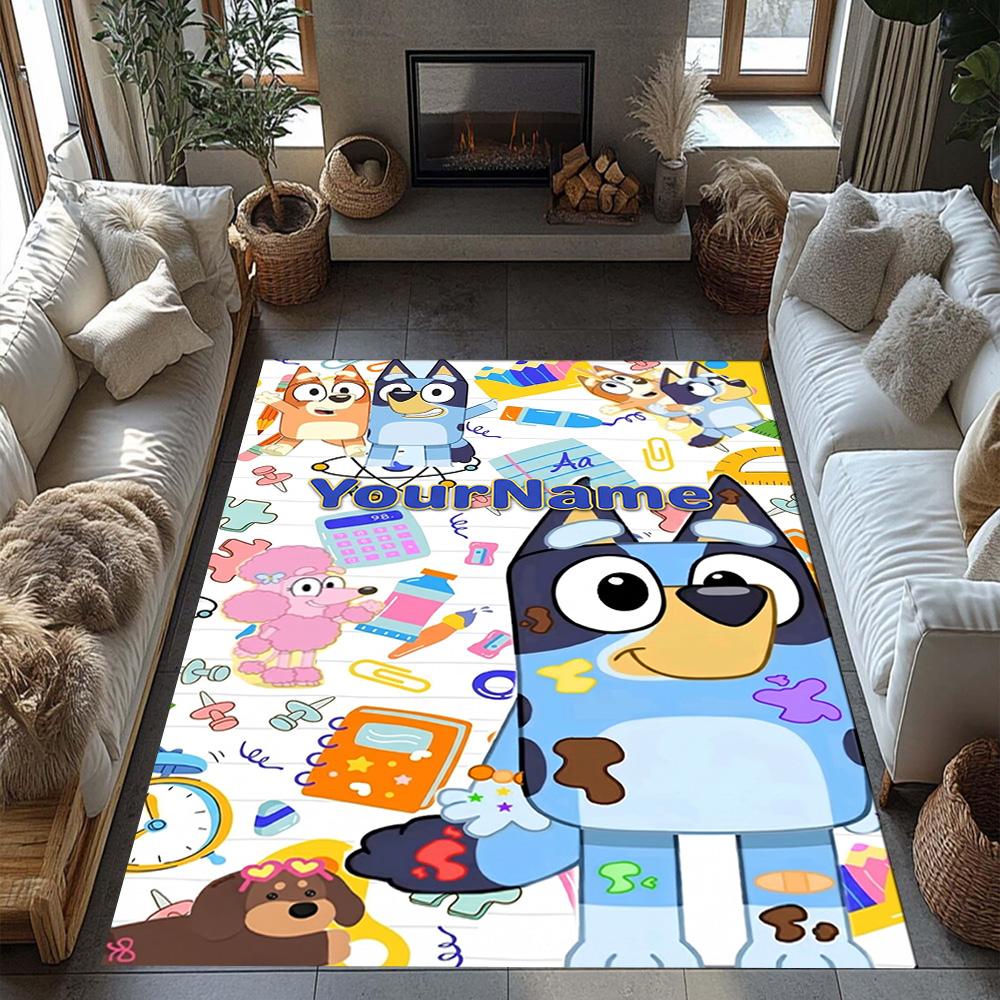 Bluey 1 Personalized Text Area Rug Perfect for Game Room Outdoor Entryway Dormitory Anti-slip Rug Decorate Offices Perfect Gift for Friends & Family