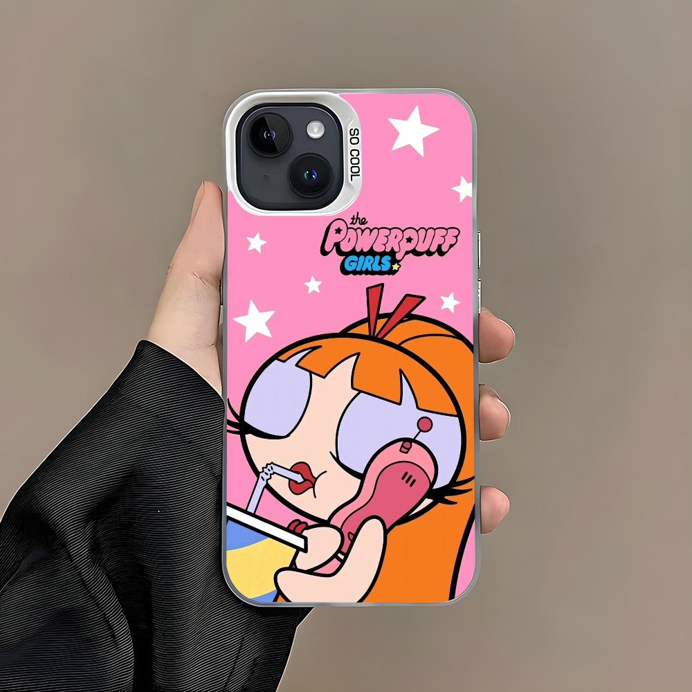 Мультяшная Звезда P-Сила Девчонок Чехол для Телефона Для iPhone 16 15 14 13 12 11 Pro Max Белый Матовый Лазерный Металлик Аврора Funda