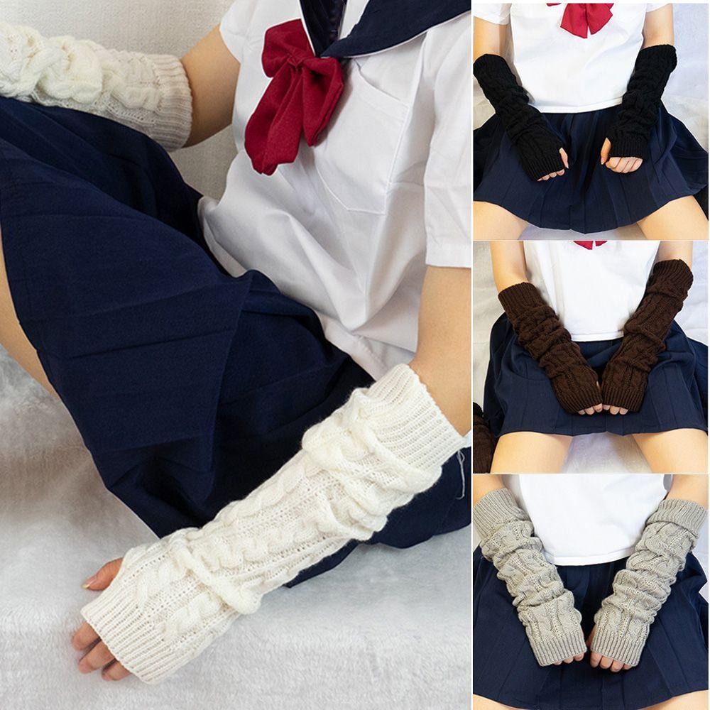 Women Man Clothing Accessories Autumn Winter Long Gloves Arm Warmers Twist Pattern Knitted Mittens