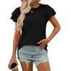 Women's Spring Summer Solid Color Round Neck Sweet Short Sleeved T-shirt Hollowed Out Top Shirt