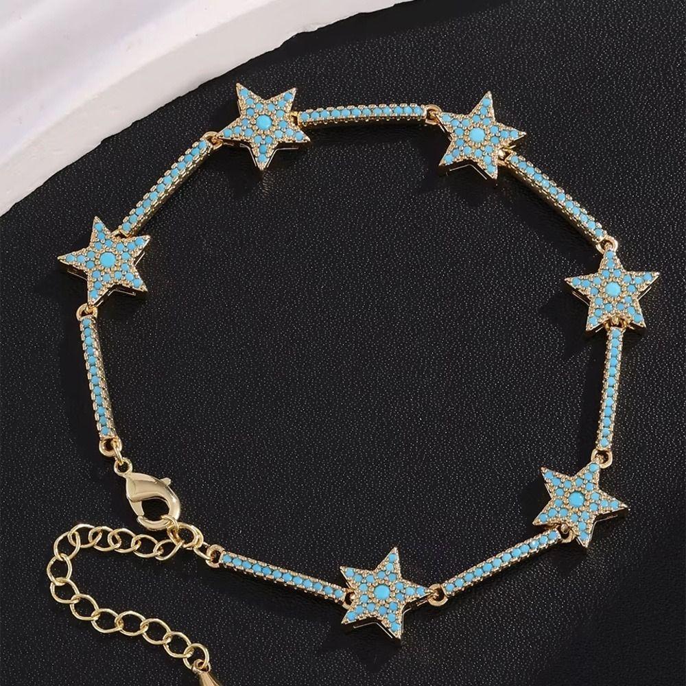 1Pcs Cubic Zirconia Stones Five-pointed Star Charm Bracelet for Daily Wear Gift