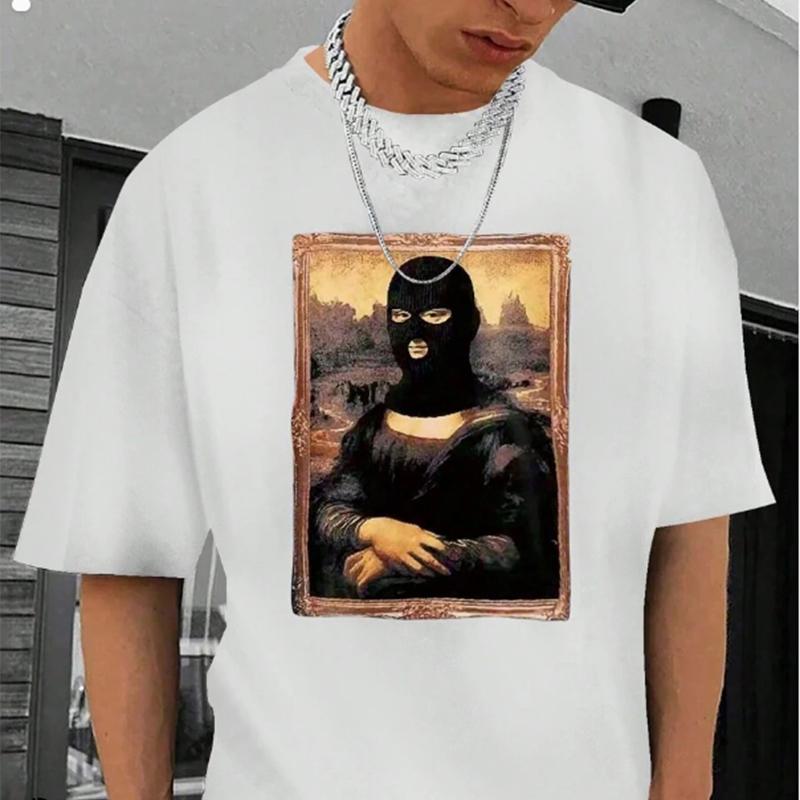Новая летняя мужская модная футболка с забавным принтом Моны Лизы, мужская футболка, топ