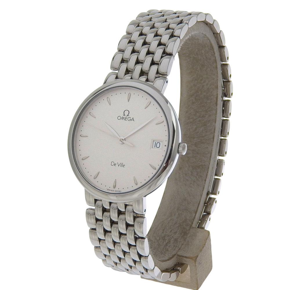 Omega Часы De Ville 7520.31 кал.1432 белый циферблат Нержавеющая сталь Кварцевые Аналоговый дисплей Для мальчиков Б/У