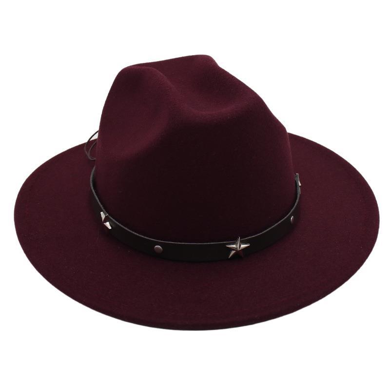 New Five-Pointed Star Top Hat, Rivet Temperament, Jazz Hat, Men'S And Women'S Felt Hats, Personalized Old-Fashioned Woolen Hats, Literary And Artistic