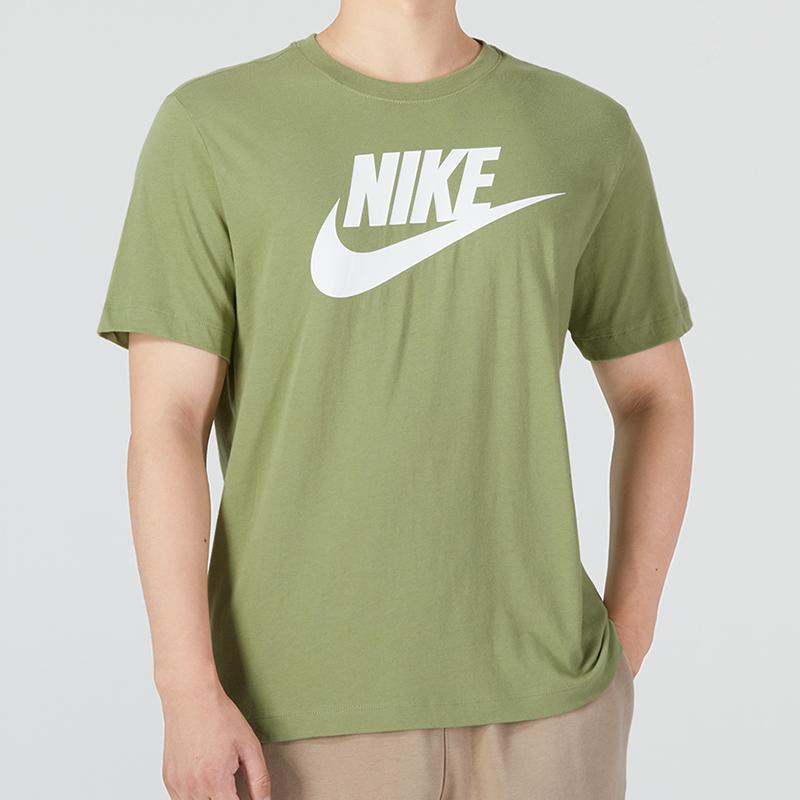 Nike Спортивная одежда с буквенным логотипом, повседневная футболка с круглым вырезом и короткими рукавами, мужские топы, оливково-зеленый AR5005-334