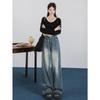 2024 Plus Size Retro High-Waist Wide Leg Jeans - Women's Slimming Straight-Leg Autumn/Winter Pants