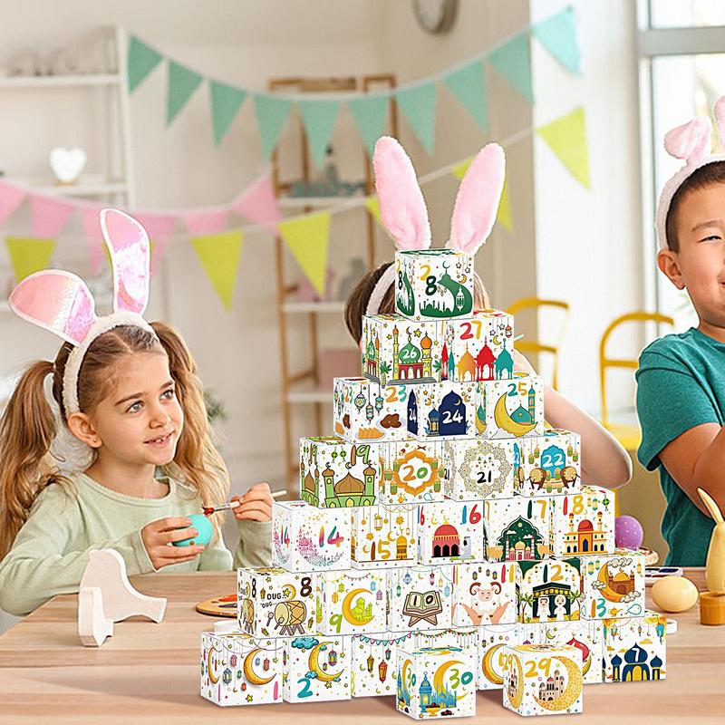 30pcs Eid Mubarak Candy Box Calendar 30 Days Countdown Calendar Decorations Empty Calendar Candy Cookie Box To Fill