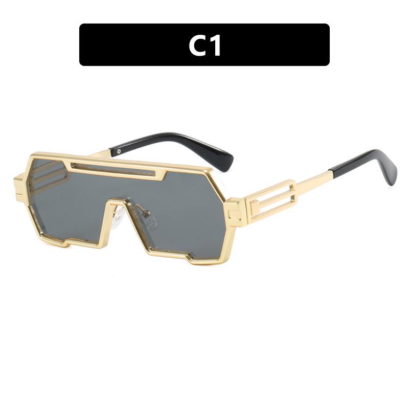 Men's Retro Steampunk Polygon Sunglasses - One-Piece, Irregular, High-End Street Style