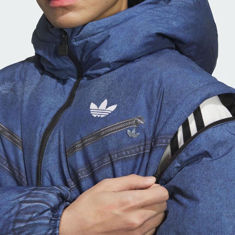 adidas Оригинальная FW25 FK Джинсовая Пуховая Куртка Теплая Съемная Спортивная Свободная с Капюшоном Пуховик из Утиного Пуха Мужские Куртки KC2633