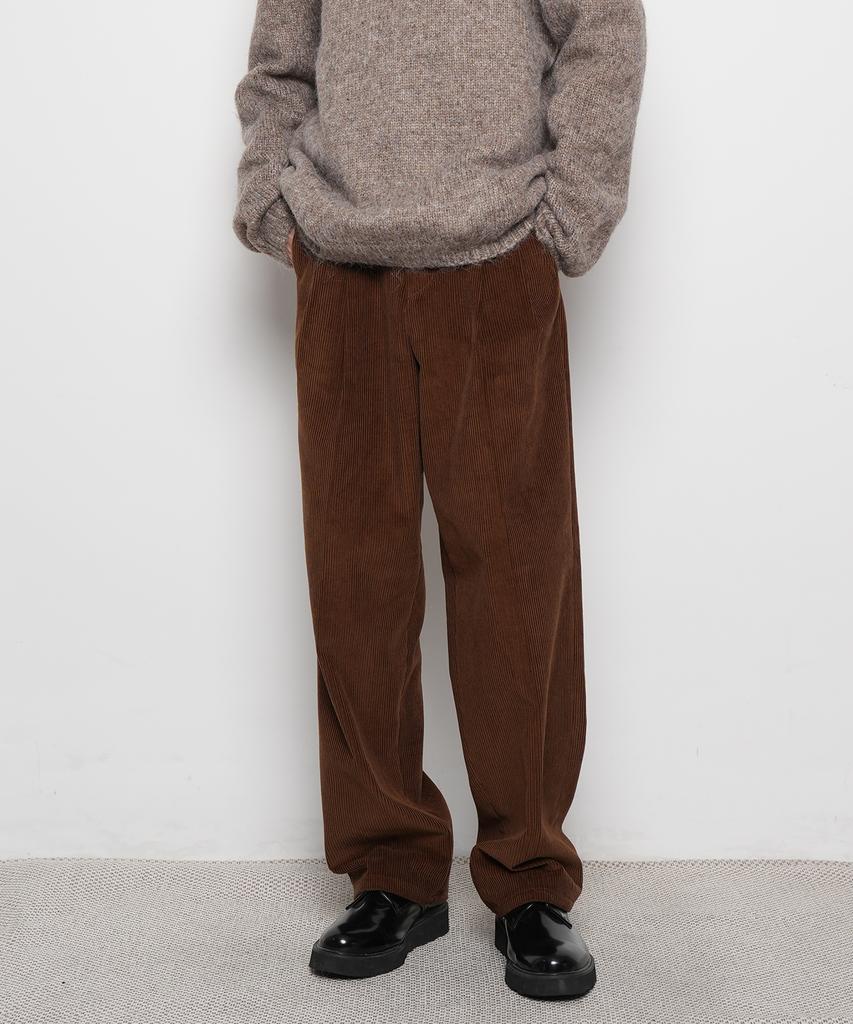 THE-ABON Men'S Day Classic Two-Pintuck Wide Corduroy Pants Brown