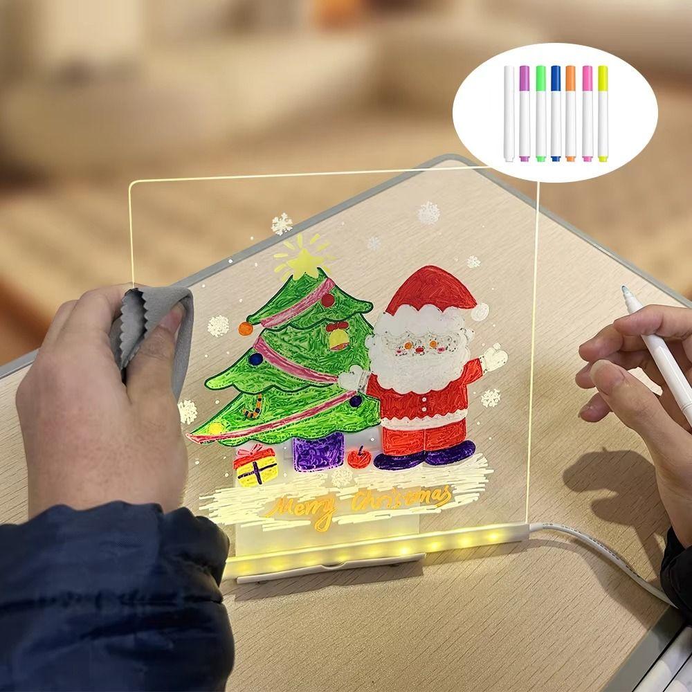 Colorful 7 Pens LED Note Board with Night Light USB Power Children's Drawing Board  Bar Advertising