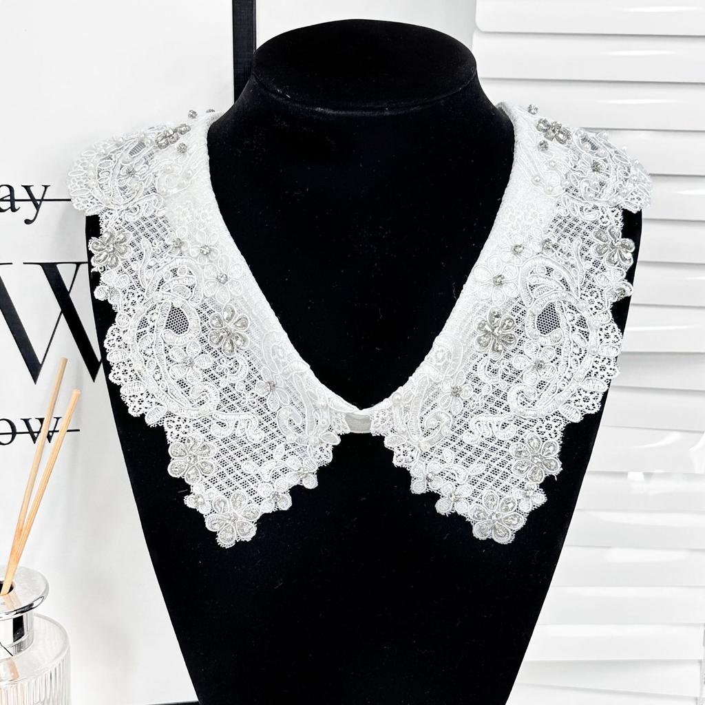 Тяжелая промышленность Вышивка Кружево Ажурный Белый Ложный Воротник Прямой Бутик Декоративный Воротник