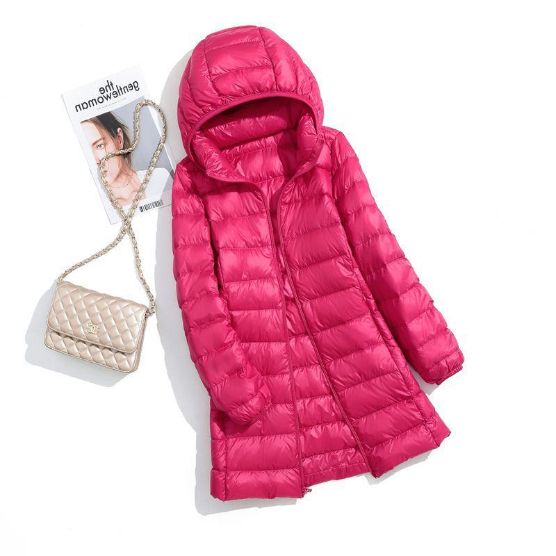 FASHION  Light Down Jacket Women's Medium  Long Fattened Plus Size Removable Cap Lightweight Ultra-thin Jacket Tide Clothes