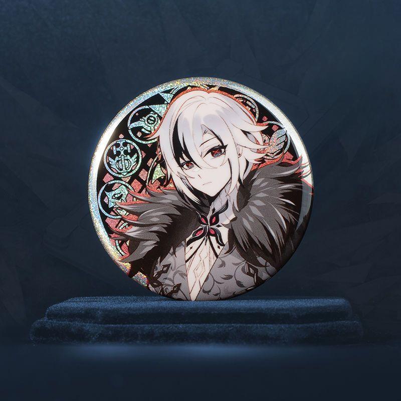 58 мм броши Genshin Impact Fatui, жестяные булавки с изысканным дизайном Arlecchino Childe Dottore, идеально подходят для значков и украшений для косплея