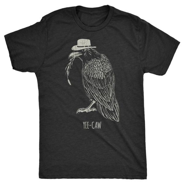 Yee Caw Graphic Crew Neck Short Sleeve Funny Southern Crow Raven Joke T-Shirt for Men Casual Graphic Tees