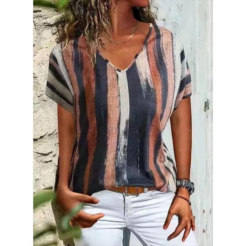 Летний топ с V-образным вырезом и 3D-принтом, модные повседневные женские футболки с короткими рукавами