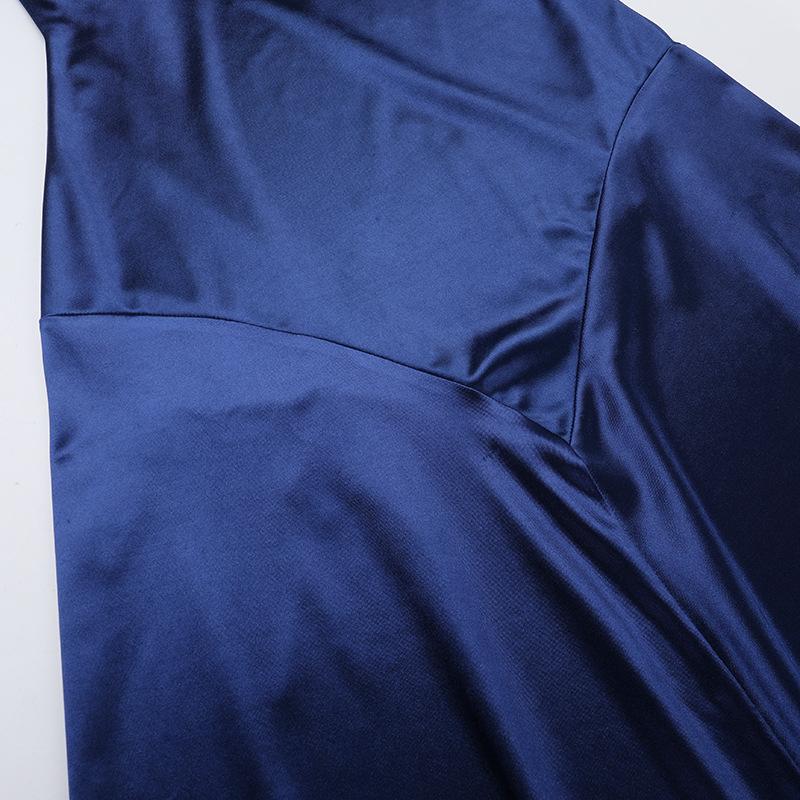 Весеннее женское шикарное сексуальное асимметричное платье с серебряными бретелями и воротником-стойкой