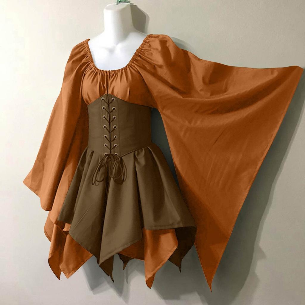 Women Fashion Long Sleeve Vintage Dress Cosplay Party Evening Night Formal Dress