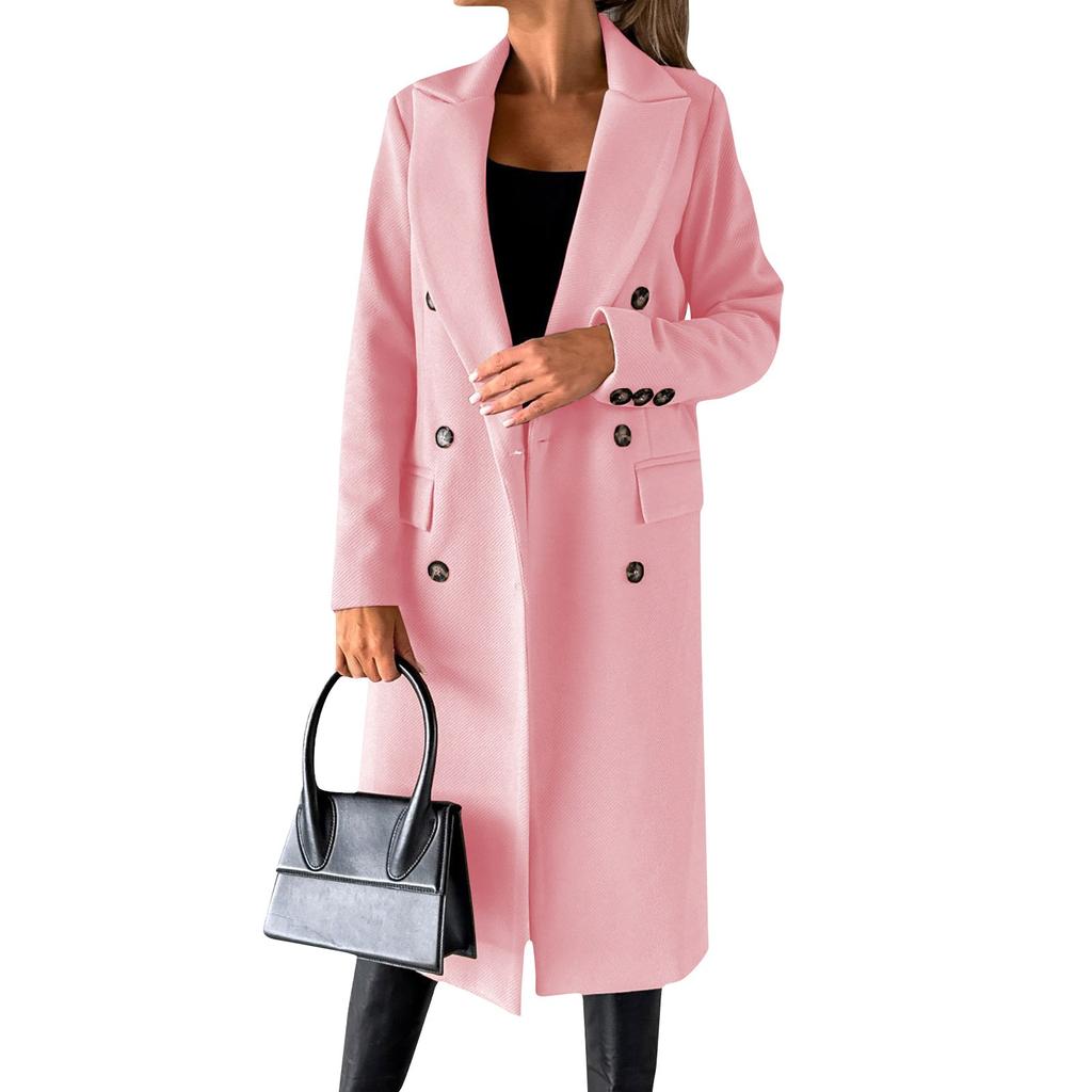 Женское модное универсальное твидовое пальто, однотонный двубортный пиджак с длинными рукавами