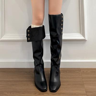 Версия из мягкой кожи~ ботфорты до колена на толстой подошве женские в стиле ретро британском стиле на толстом каблуке с напуском ковбойские ботинки рыцарские ботинки