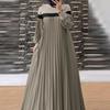 Fashion Women Autumn Long Lantern Sleeve Muslim Dress Abaya Islamic Robe Kaftan Patchwork Sundress Pleated Vestidos