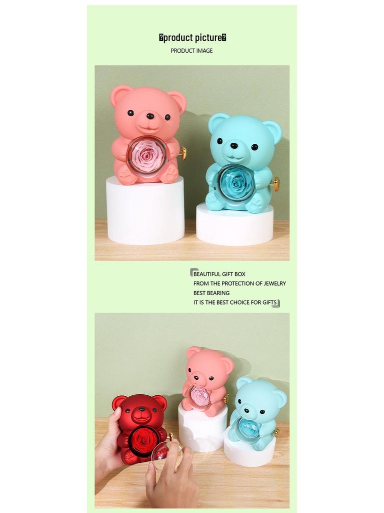 Hugging Bear Preserved Rose Gift Box with Necklace & Ring