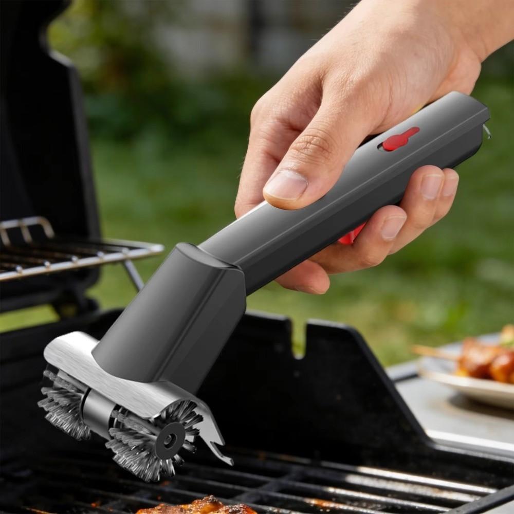 Steel Wire Bristles Rechargeable Grill Cleaner Double Wheel Rotating Barbecue Brush Outdoor Grill