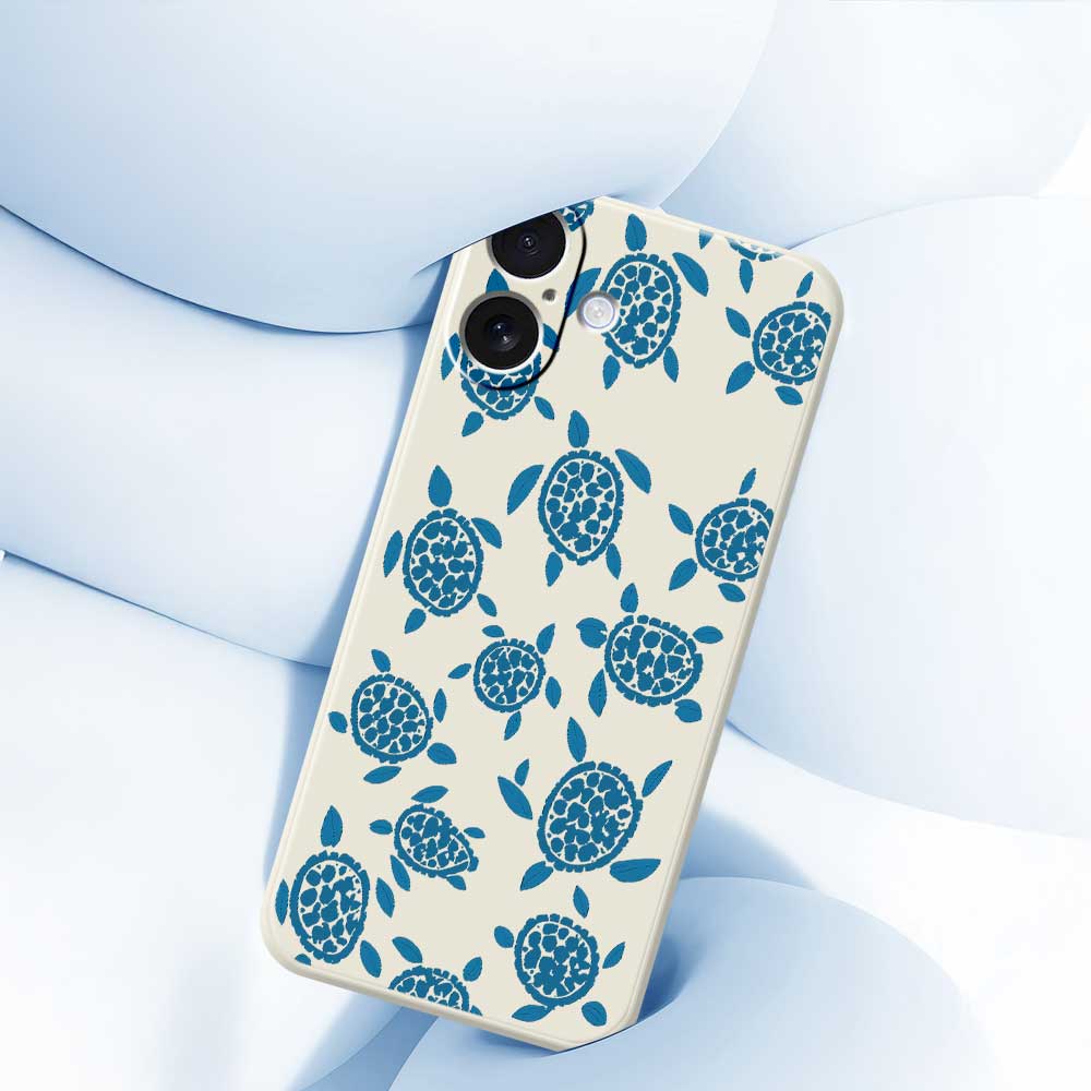 For iPhone 17 Case Blue Turtle Pattern Printing Straight Edge TPU Phone Back Cover