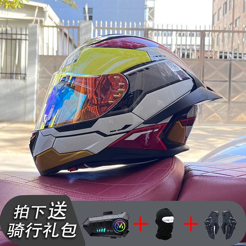 ECE/GB Certified Full Face Motorcycle Helmet With Bluetooth Intercom Men Women Use Large Rear Wing Stylish Design