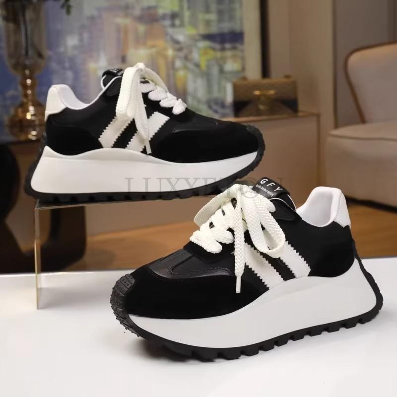 Женская вулканизированная обувь, весенняя новая мода, на толстой подошве, на шнуровке, удобная, нескользящая, износостойкая, повседневная спортивная обувь