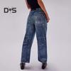 Women's Wide Leg Barrel Jeans Low Rise Drawstring Denim Ankle Pants Elastic Waist Stretchy Baggy Boyfriend Trouser