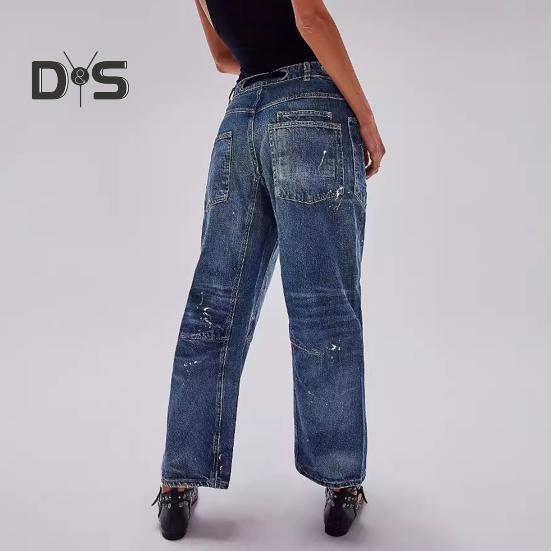 Women's Wide Leg Barrel Jeans Low Rise Drawstring Denim Ankle Pants Elastic Waist Stretchy Baggy Boyfriend Trouser