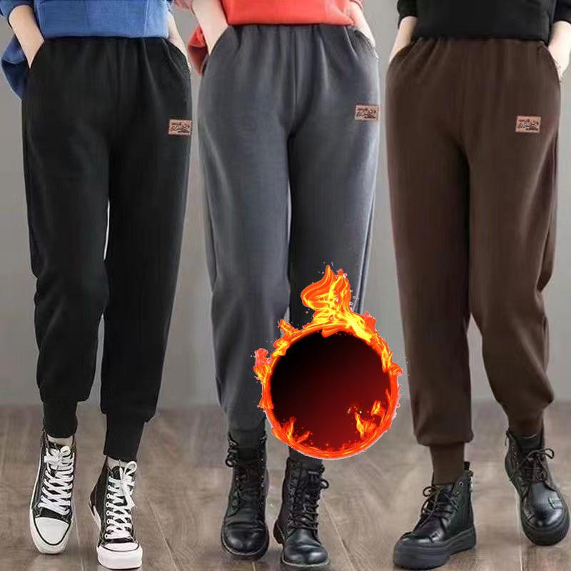 Autumn and Winter Style Plush and Thick Warm Pants Women's High Waisted Loose and Warm Casual Sports Pants