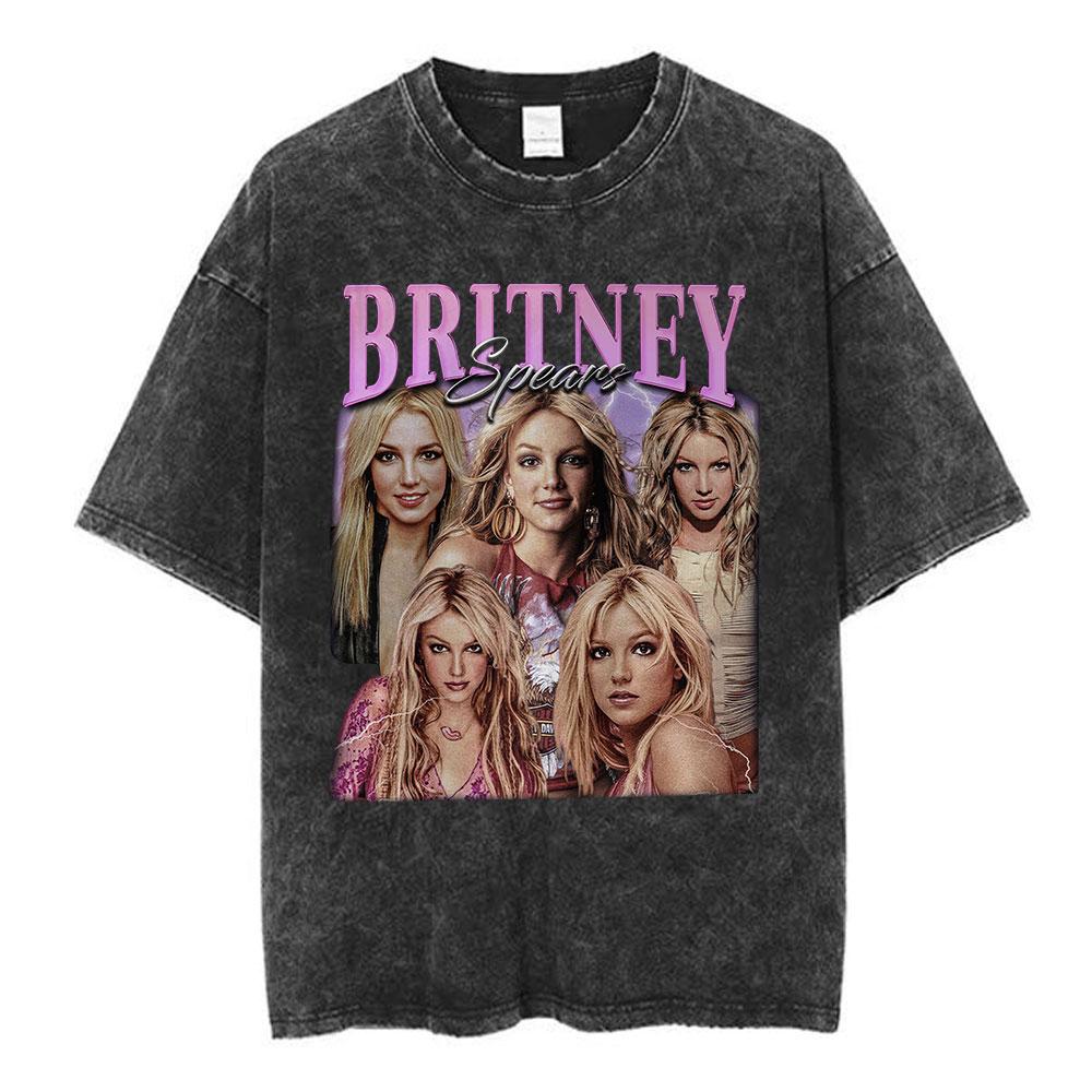Britney Spears Album Cover Graphic Washed T Shirt Men's Women Fashion Casual Short Sleeve T-shirt Vintage Oversized T-shirts