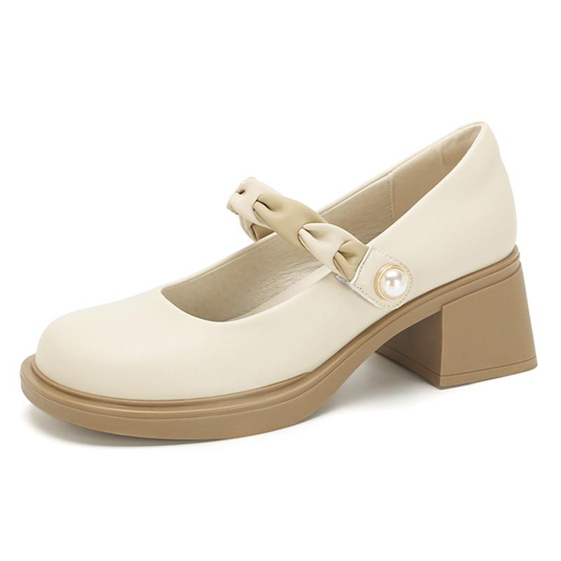 Французские женские туфли Marie Jane, осенние туфли телесного цвета на толстом каблуке и высоком каблуке.