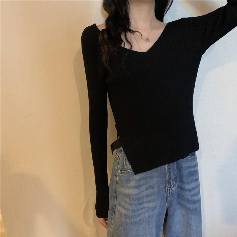 Women's V-Neck Slim-Fit Knit Sweater - Autumn 2022 Split Design