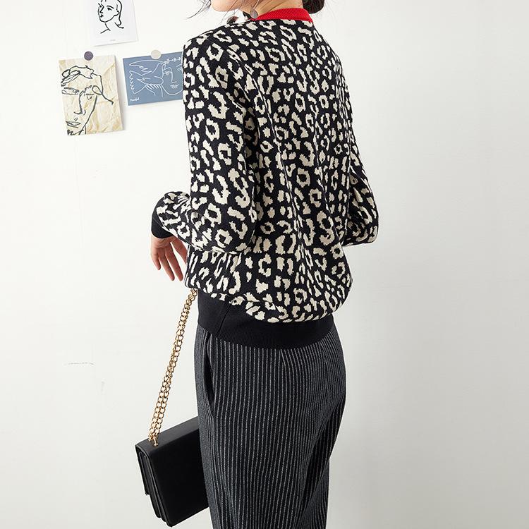Женские свитера, леопардовые вязаные пуловеры контрастного цвета C-026