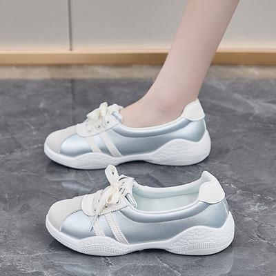 Кроссовки для повседневных тренировок по нравственности с мелким горлом, женская осень 2024 г., новые амортизирующие спортивные туфли с мягкой подошвой, универсальные белые туфли на шнуровке