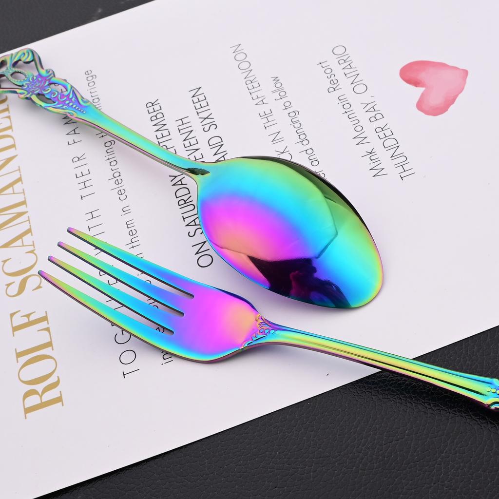 6 шт./24 шт., набор столовых приборов Rainbow Western, набор столовых приборов из нержавеющей стали, нож, вилка, кофейная ложка, набор посуды с роскошной стойкой для хранения