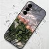 Чехол с масляной живописью и розами для Samsung Galaxy S24 S25 FE S25 S23 S22 Ultra A17 A56 A16 A55 A25 A15 A36 A54 5G с ремешком, мягкая накладка