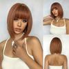 Natural Hair Bob Wigs Orange Brown Straight Bob Synthetic Wigs Heat Resistant Fiber Hair Wigs Cosplay Daily Party Wigs
